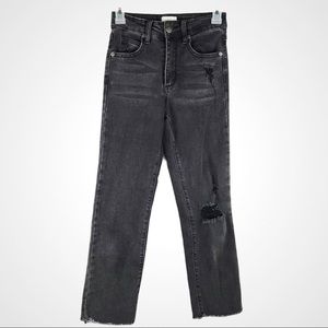 Cotton On Mid Slim Straight High Rise Distressed Jeans